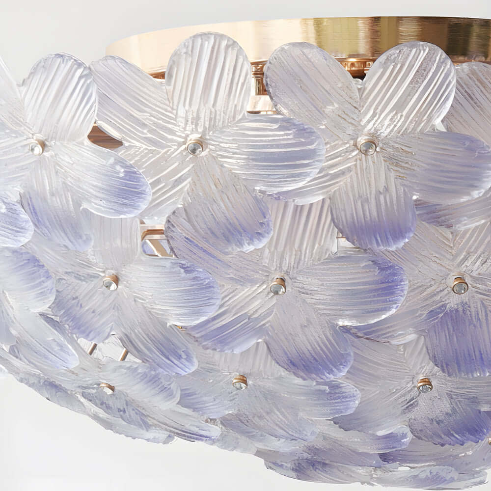 French Petal Glass Semi Flush Mount Ceiling Light