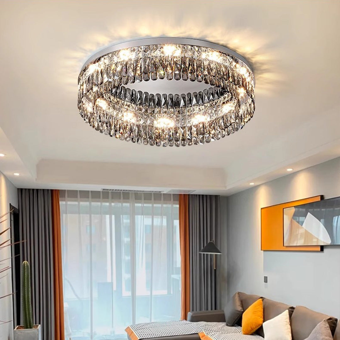 Luxury French Crystal Ceiling Light - Round LED Fixture for Elegant Home Décor