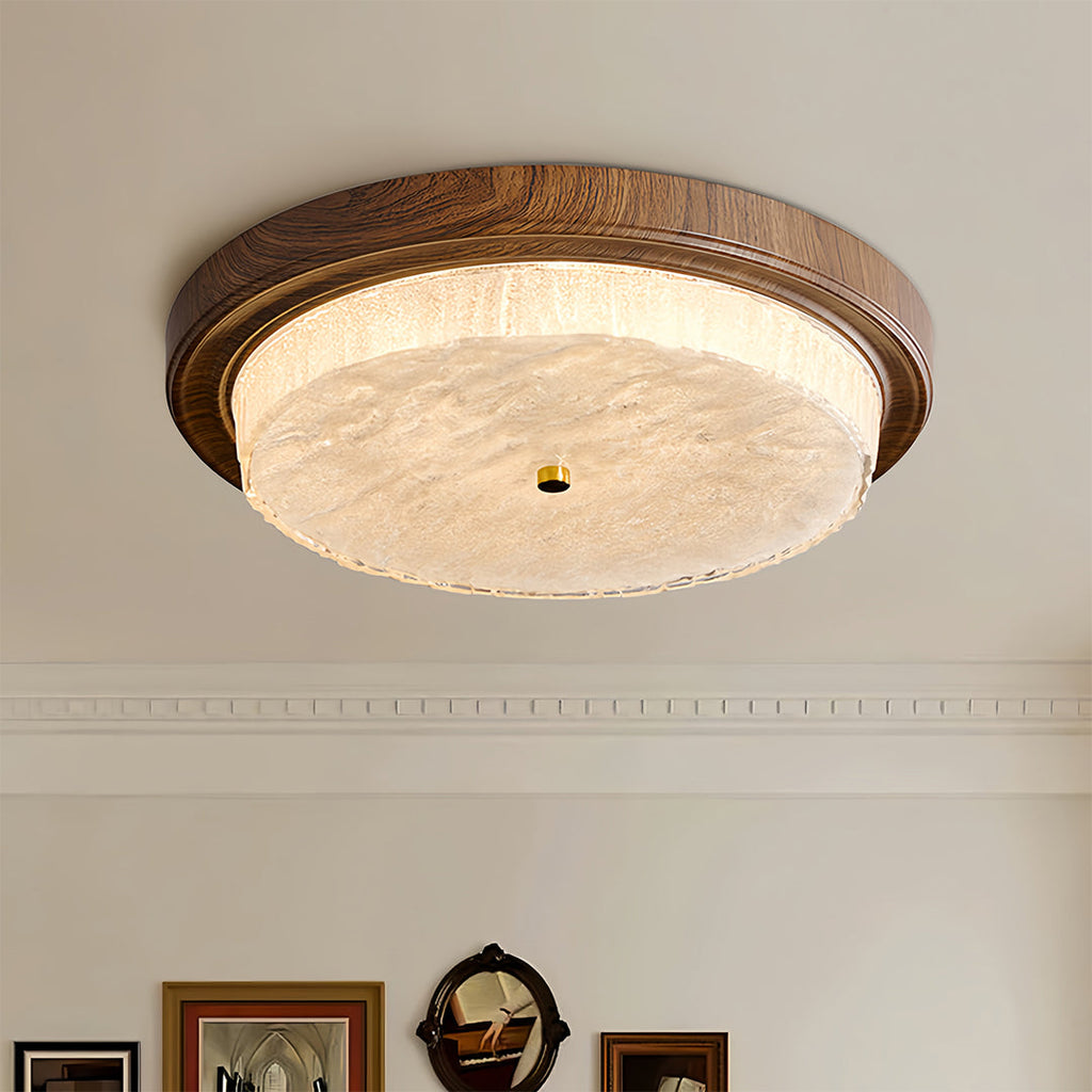 Vintage Wood Flush Mount Ceiling Light Round Lamp