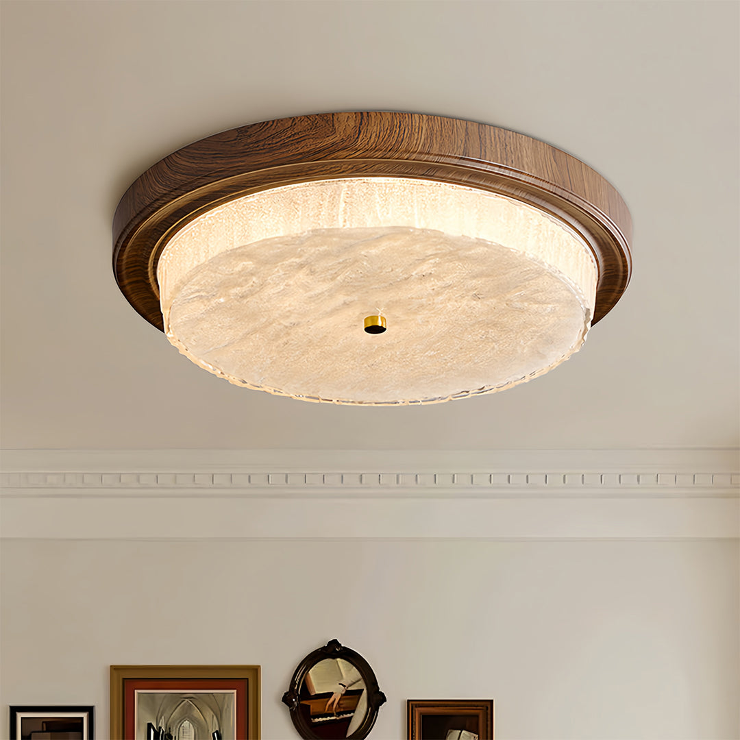 Vintage Wood Flush Mount Ceiling Light Round Lamp