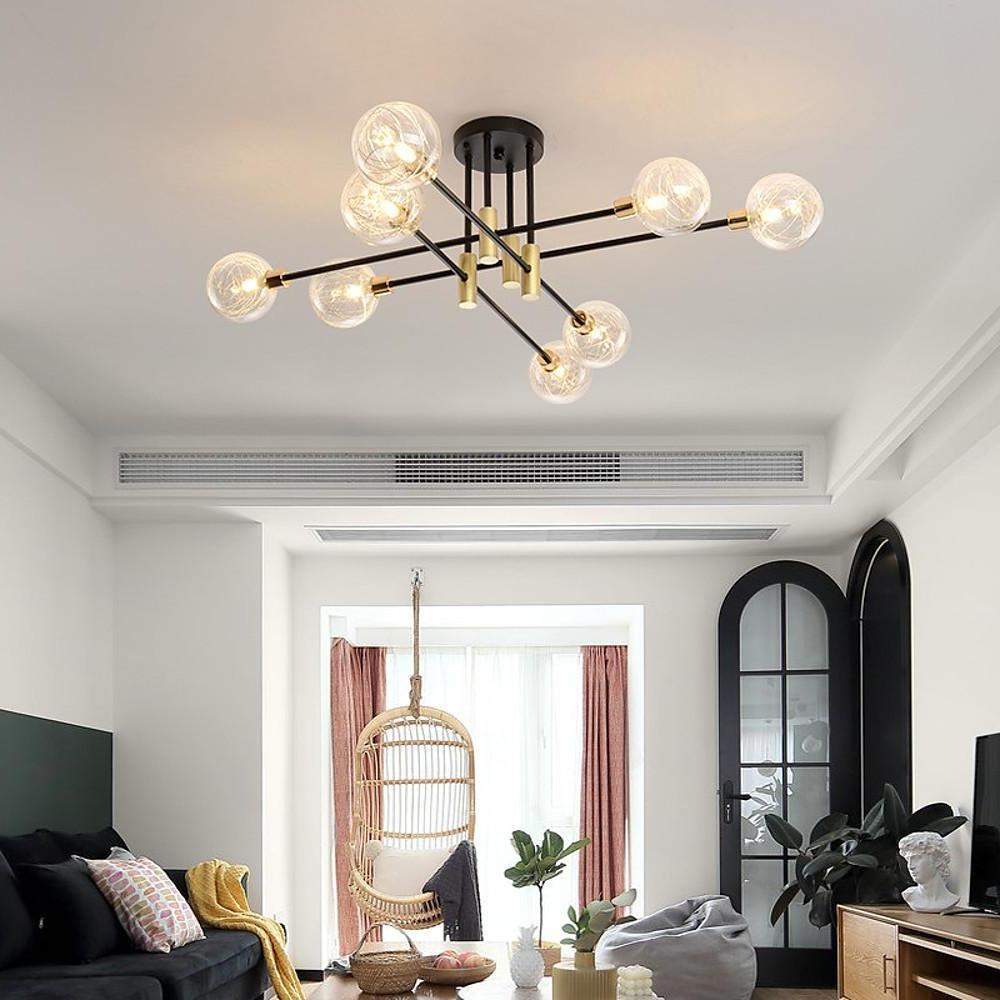 8-Light Electroplated Metal Glass LED Flush Mount Lighting