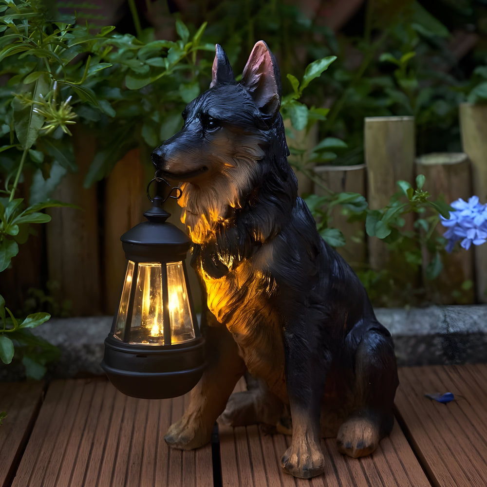 Dog Solar Light Statue - Modern Resin Landscape Lighting