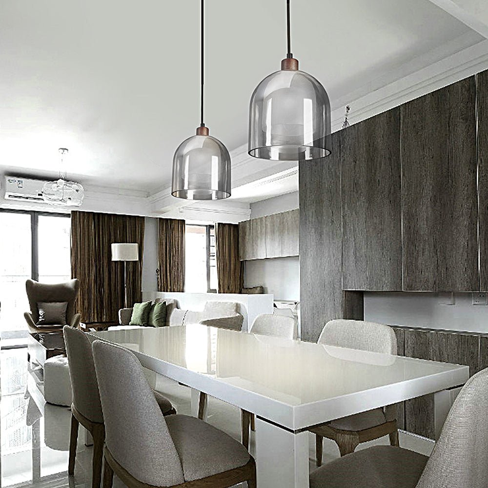 Double Glass Pendant Light - Creative Wood Brown Nordic Fixture