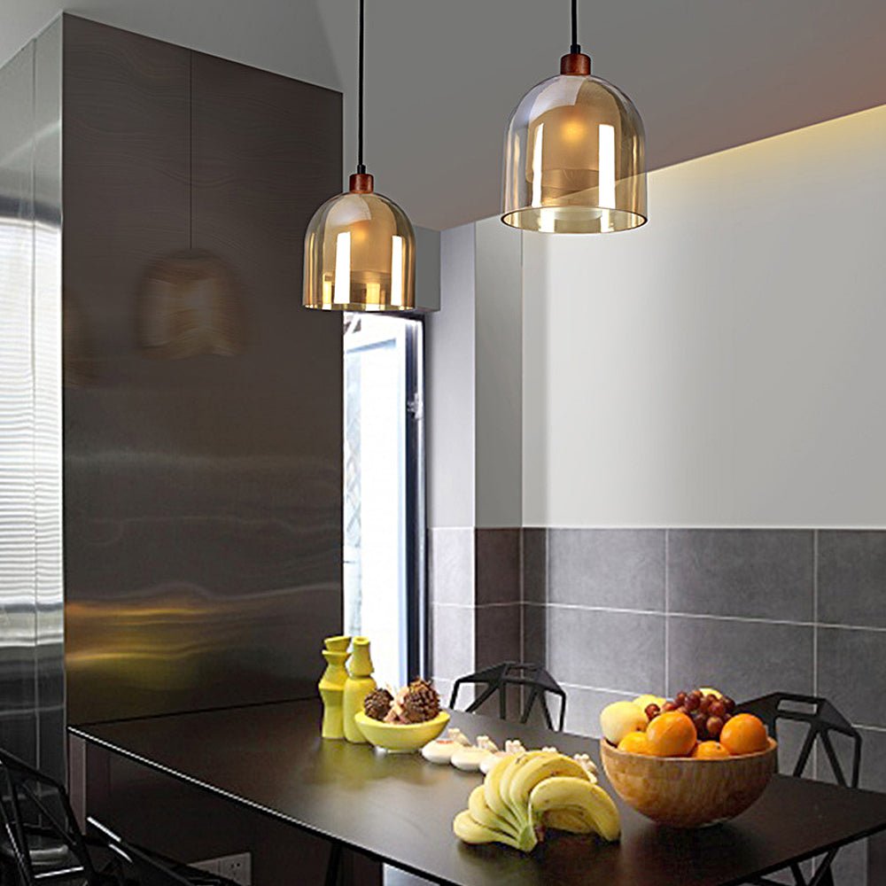 Double Glass Pendant Light - Creative Wood Brown Nordic Fixture