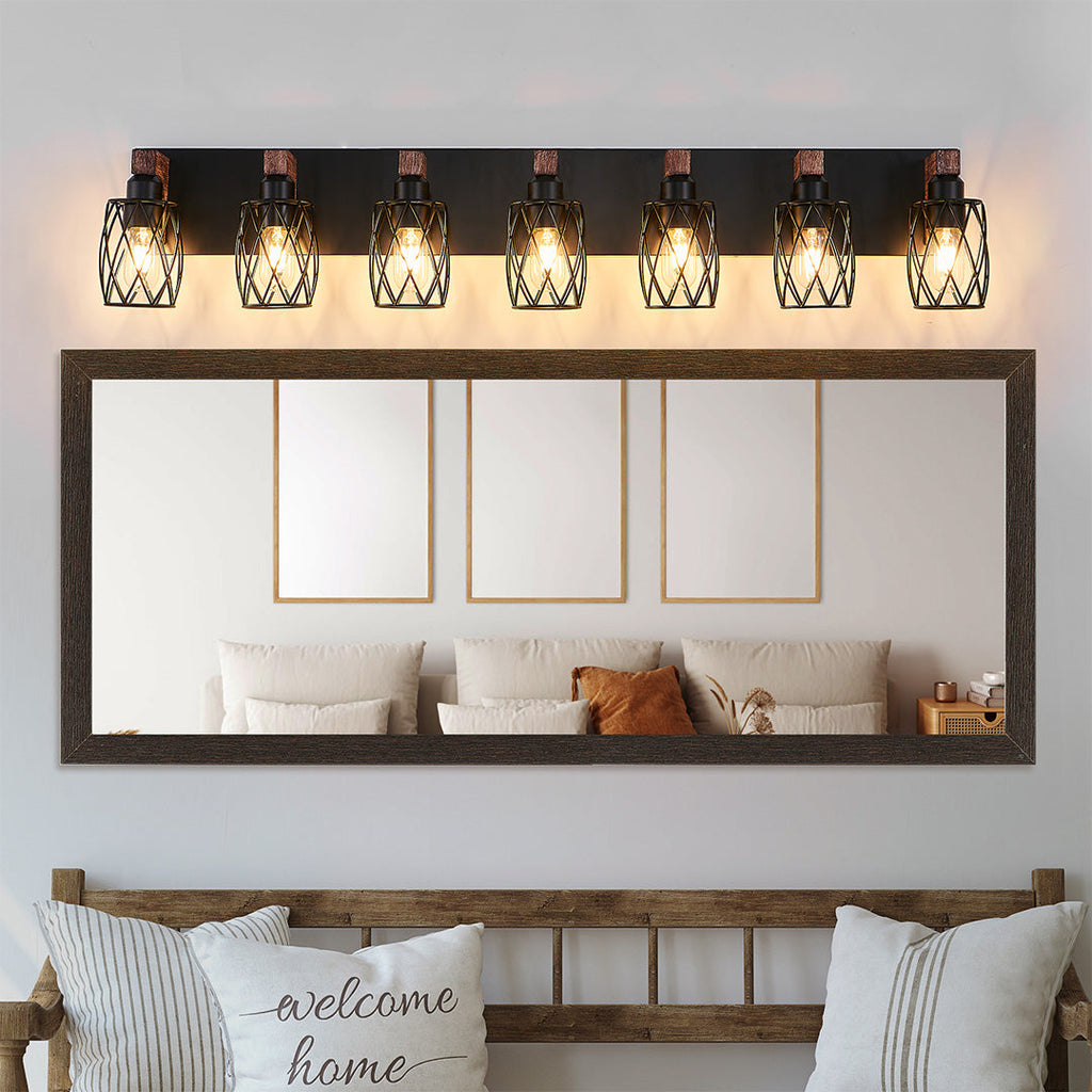 Black Vanity Bathroom Lights Metal Cage Mirror Lamp Industrial Style LED Sconce Lighting for Makeup Dressing Room Wall Fixtures Contemporary Decor Modern Design Galvanized Finish Decorative Lighting for Home Improvement