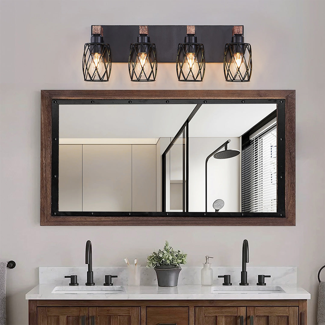 Black Vanity Bathroom Lights Metal Cage Mirror Lamp Industrial Style LED Sconce Lighting for Makeup Dressing Room Wall Fixtures Contemporary Decor Modern Design Galvanized Finish Decorative Lighting for Home Improvement