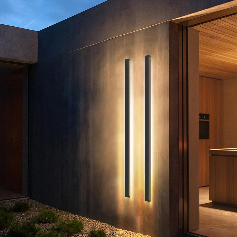 Modern Linear Outdoor Wall Sconce LED Black Lamp Minimalist Design