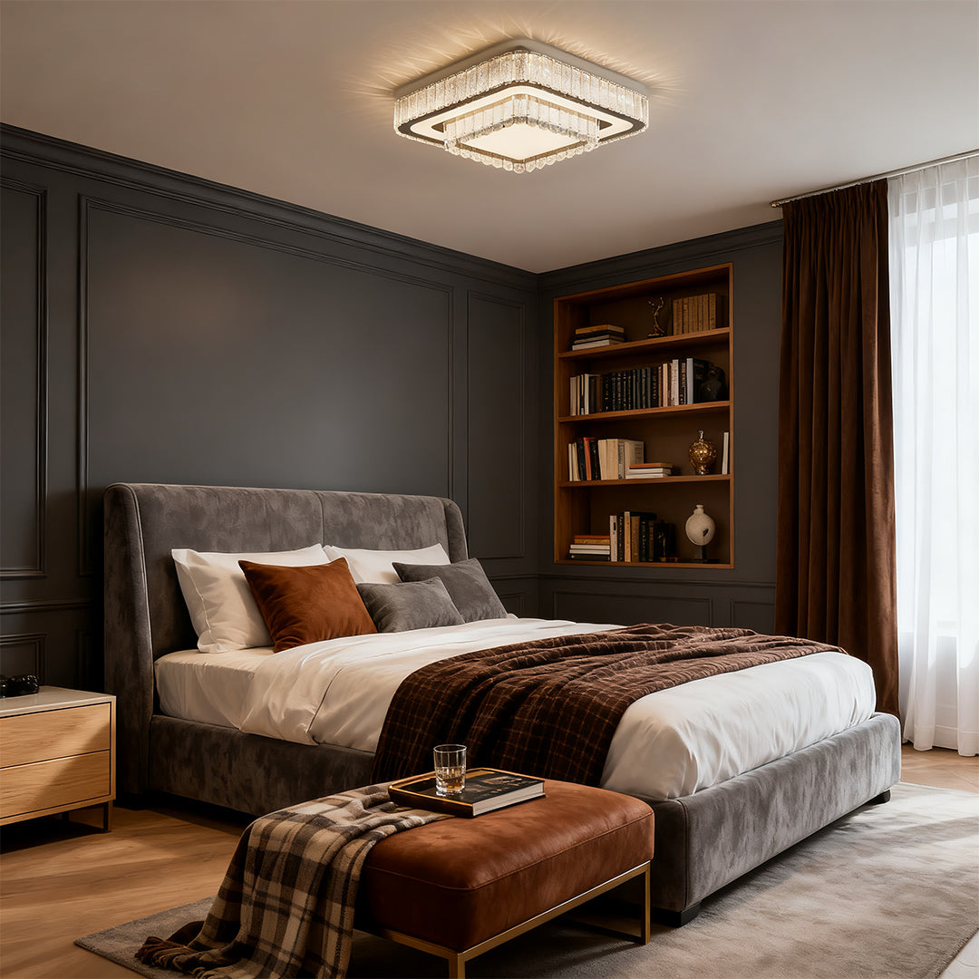 Modern Crystal Flush Mount Light Fixture - Luxury Ceiling Lighting, Elegant Home Decor, Contemporary Design, Bright Illumination