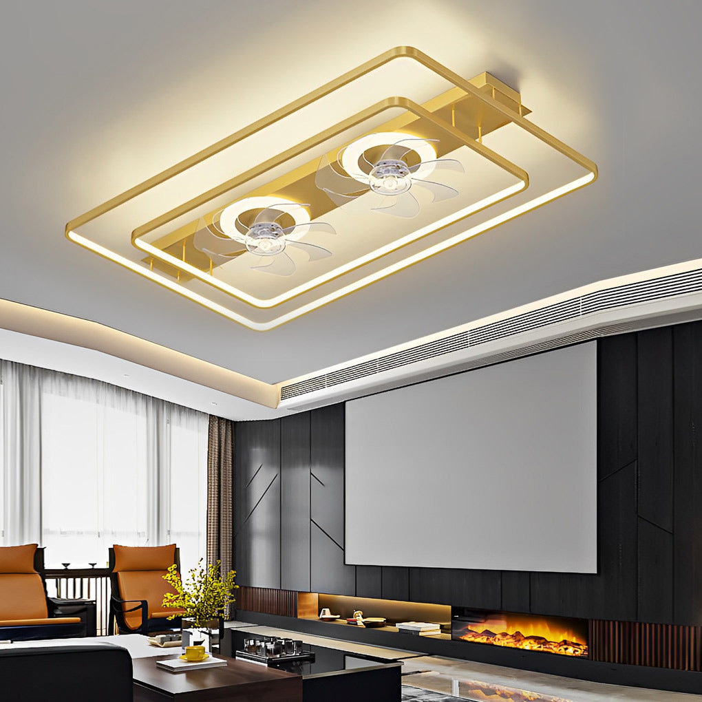 Dual Head Ceiling Fan with LED Light - Rectangular Transparent Blade Design