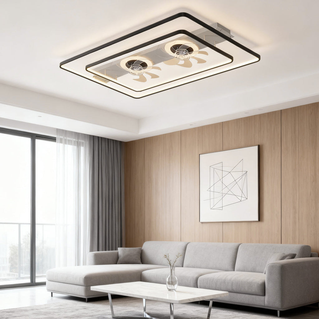 Dual Head Ceiling Fan with LED Light - Rectangular Transparent Blade Design