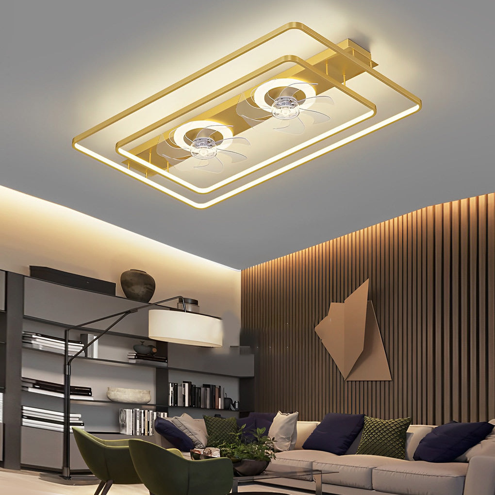 Dual Head Ceiling Fan with LED Light - Rectangular Transparent Blade Design