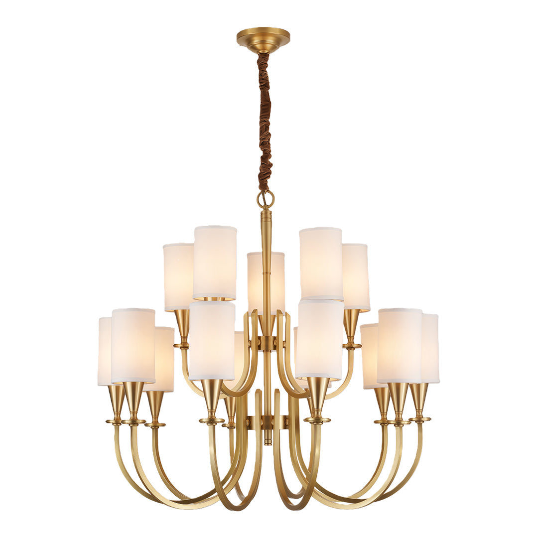 Copper Chandelier with Modern Fabric Lampshade Ceiling Light