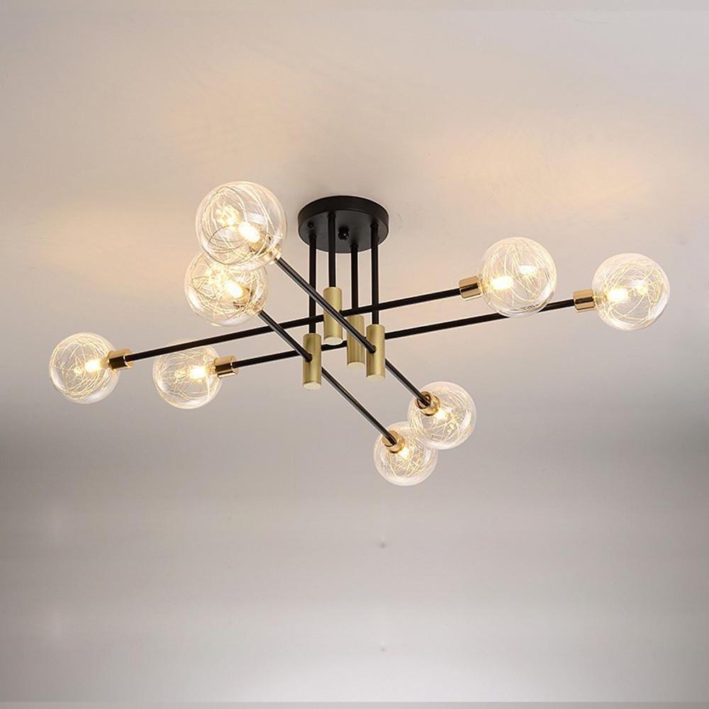 8-Light Electroplated Metal Glass LED Flush Mount Lighting