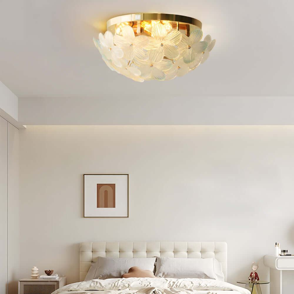French Petal Glass Semi Flush Mount Ceiling Light