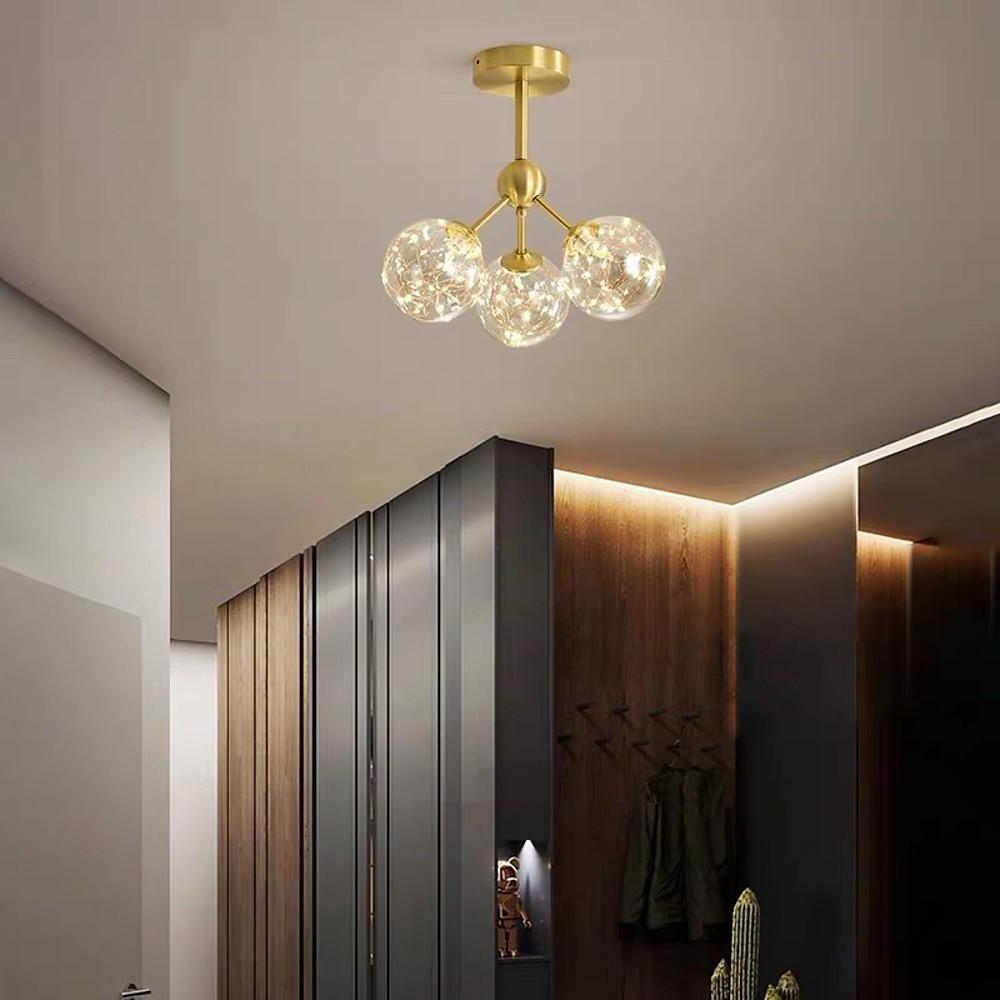 3-Globe Copper Semi Flush Mount Ceiling Light for Bedroom