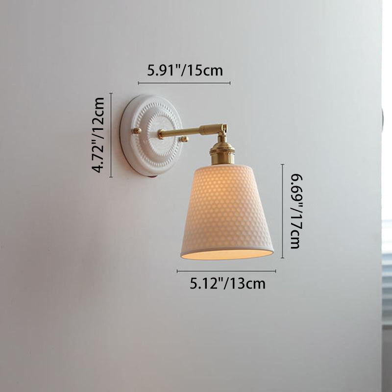 Vintage Round Ceramic Brass Wall Sconce Lamp - 1-Light Living Room Lighting
