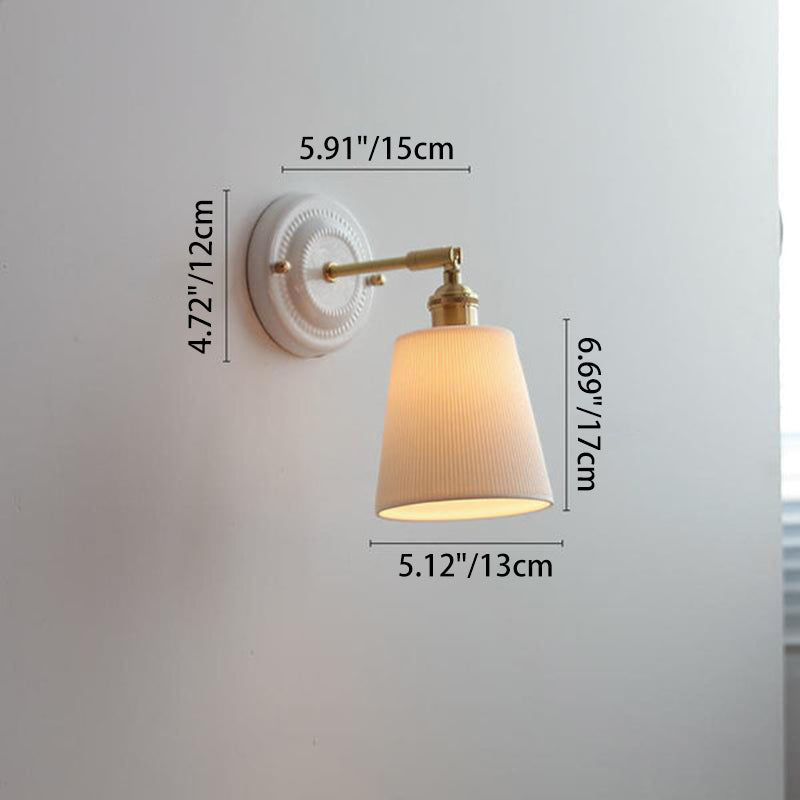 Vintage Round Ceramic Brass Wall Sconce Lamp - 1-Light Living Room Lighting