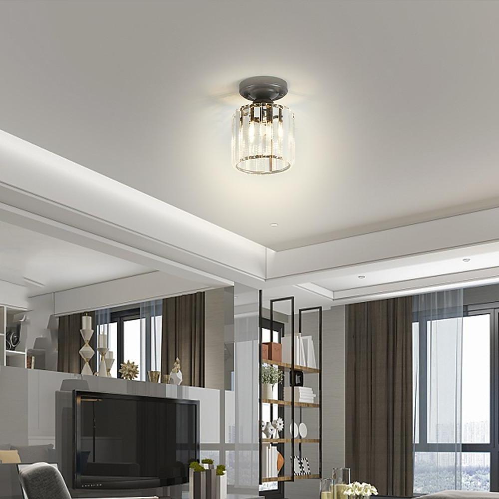 Crystal Foyer Semi Flush Mount Lighting - Modern Ceiling Lights for Entryway, Hallway, and Living Room