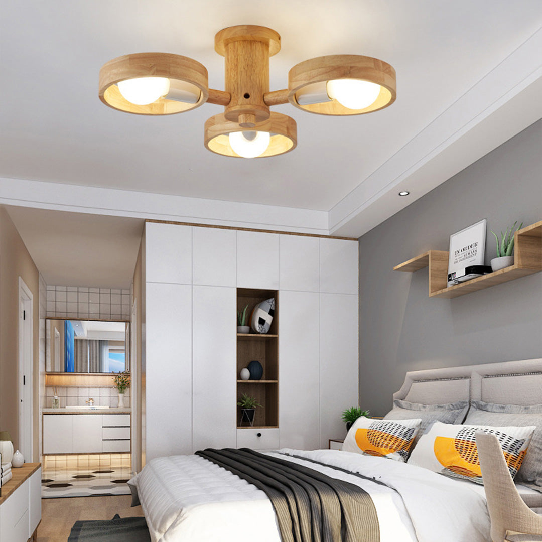 Scandinavian Wooden Chandelier Rubberwood LED Light