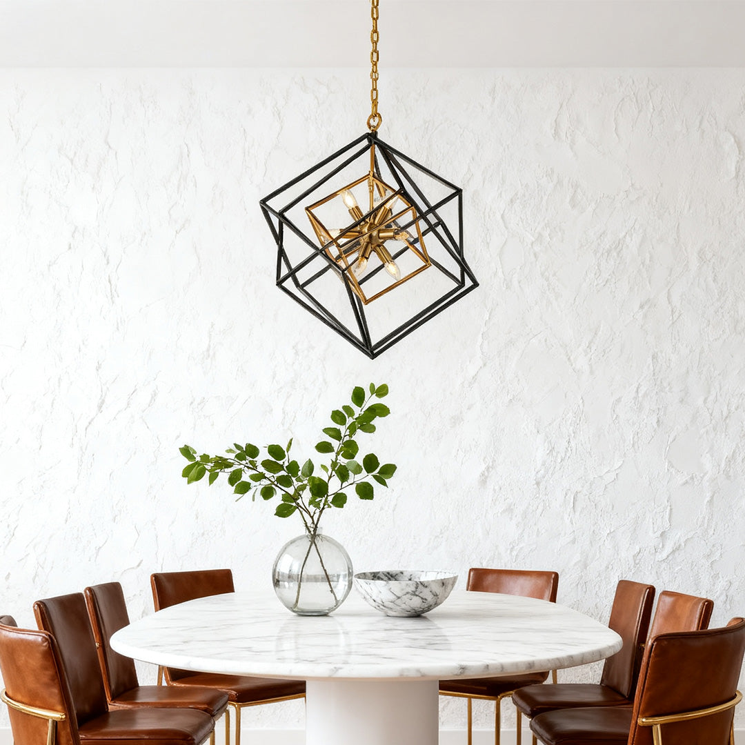 Square Pendant Light - Industrial Iron Dual-Color Ceiling Fixture