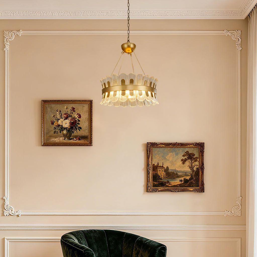 Gold Light Chandelier LED Round Luxury Adjustable Ceiling Fixture