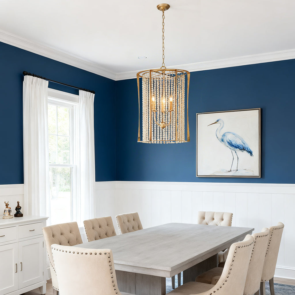 Wood Beaded Chandelier - Handcrafted Gold Ceiling Light, Elegant & Stylish Home Decor