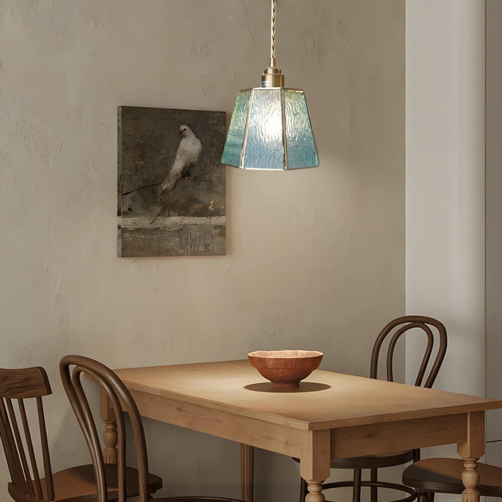 Elegant Brass Glass Polygonal LED Pendant Light - Adjustable Height Ceiling Fixture