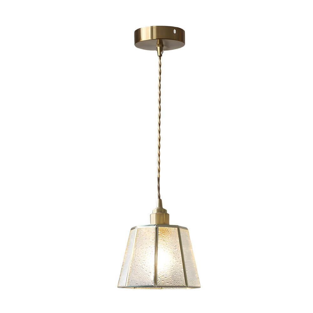 Elegant Brass Glass Polygonal LED Pendant Light - Adjustable Height Ceiling Fixture