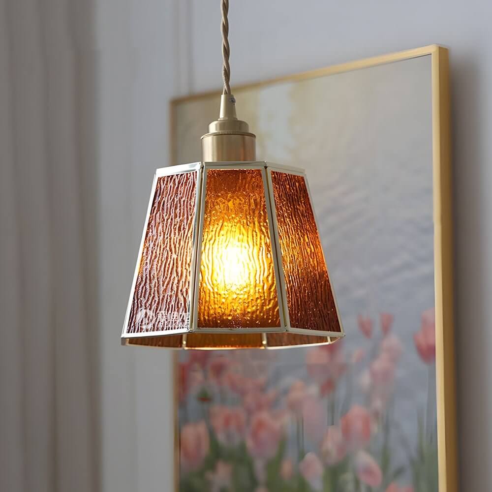 Elegant Brass Glass Polygonal LED Pendant Light - Adjustable Height Ceiling Fixture