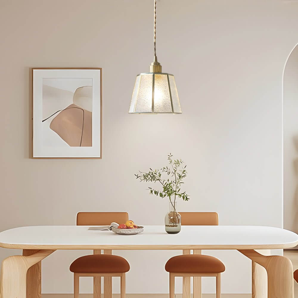 Elegant Brass Glass Polygonal LED Pendant Light - Adjustable Height Ceiling Fixture