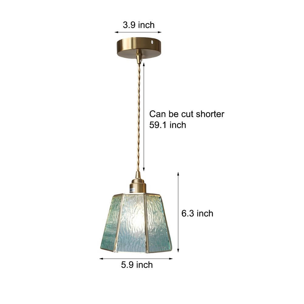Elegant Brass Glass Polygonal LED Pendant Light - Adjustable Height Ceiling Fixture