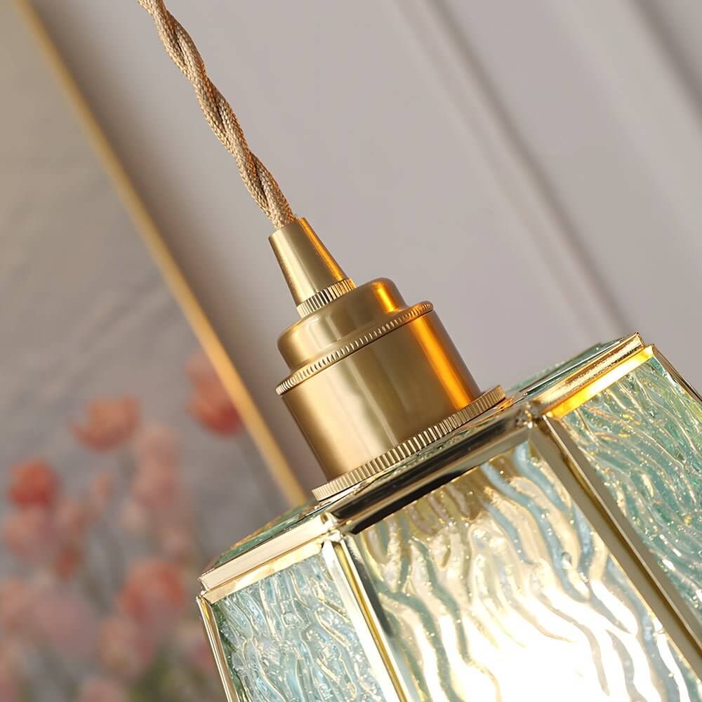 Elegant Brass Glass Polygonal LED Pendant Light - Adjustable Height Ceiling Fixture