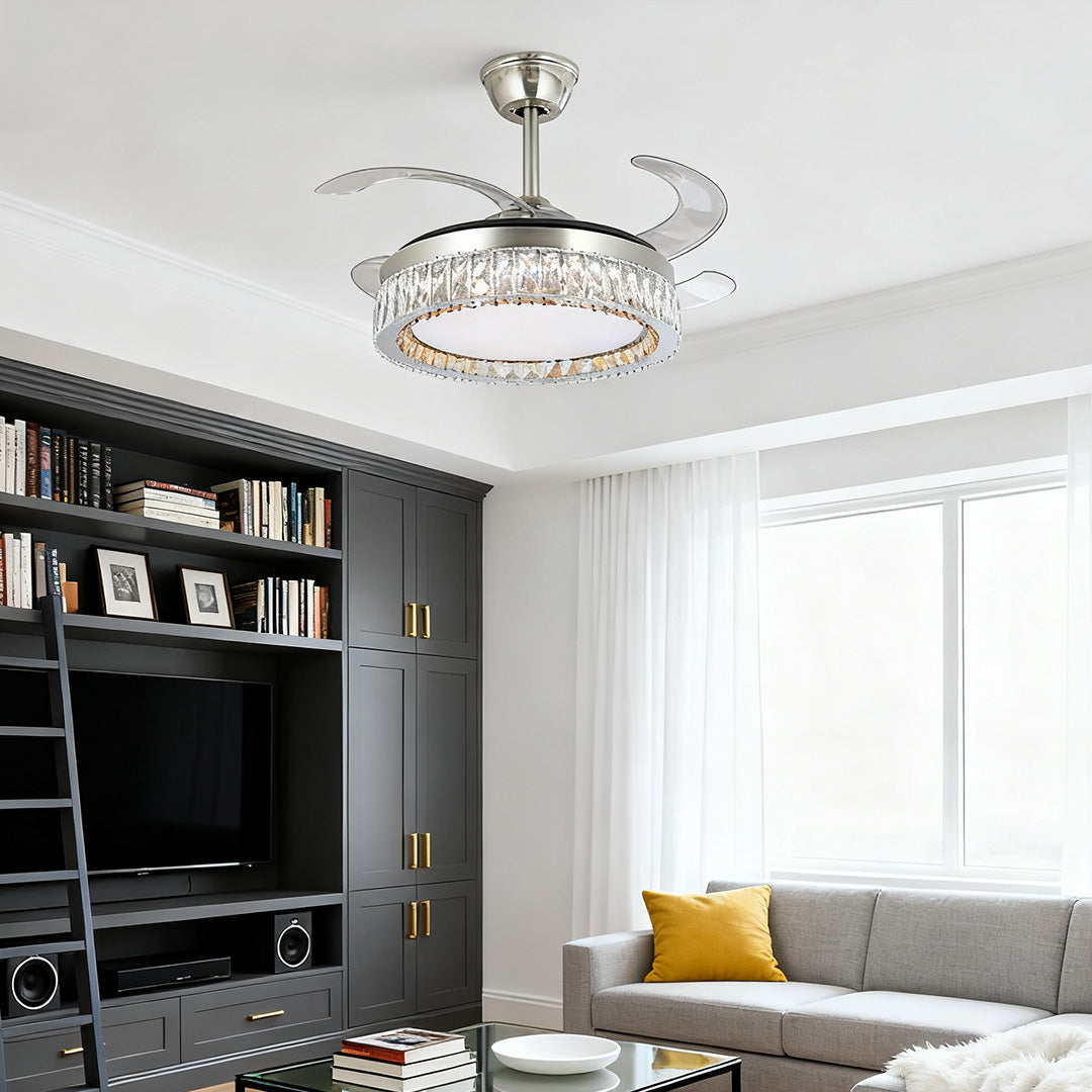 Luxury Nickel Crystal Ceiling Fan with Light - Remote Controlled Elegance
