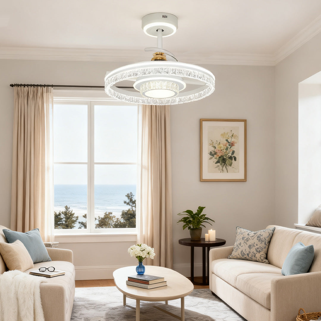 Nordic Luxury Ceiling Fan with Round Light - White Aluminum Body