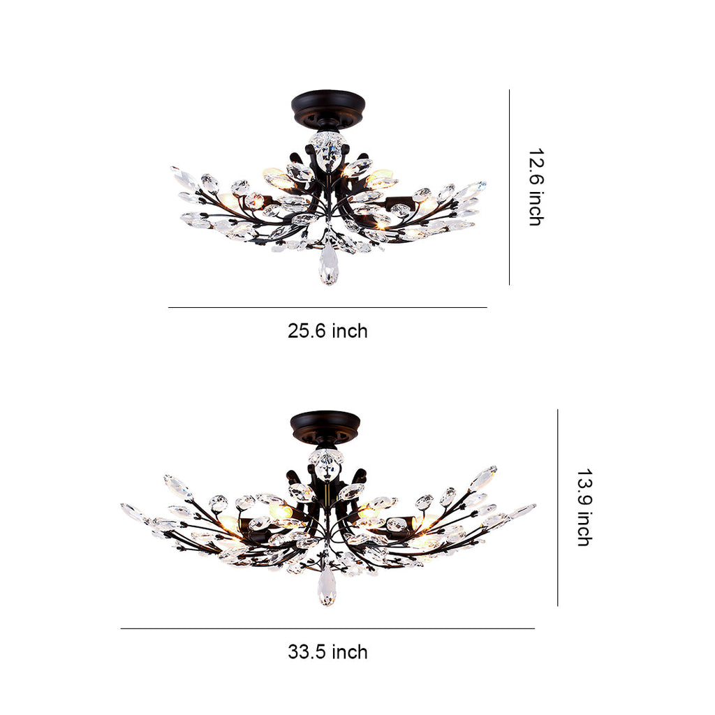 Crystal Semi Flush Ceiling Light - American Leaf Chandelier - Elegant Home Lighting - Modern Decorative Fixture - Luxury Ceiling Lamp - Stylish Dine Room Lighting - Durable Crystal Design