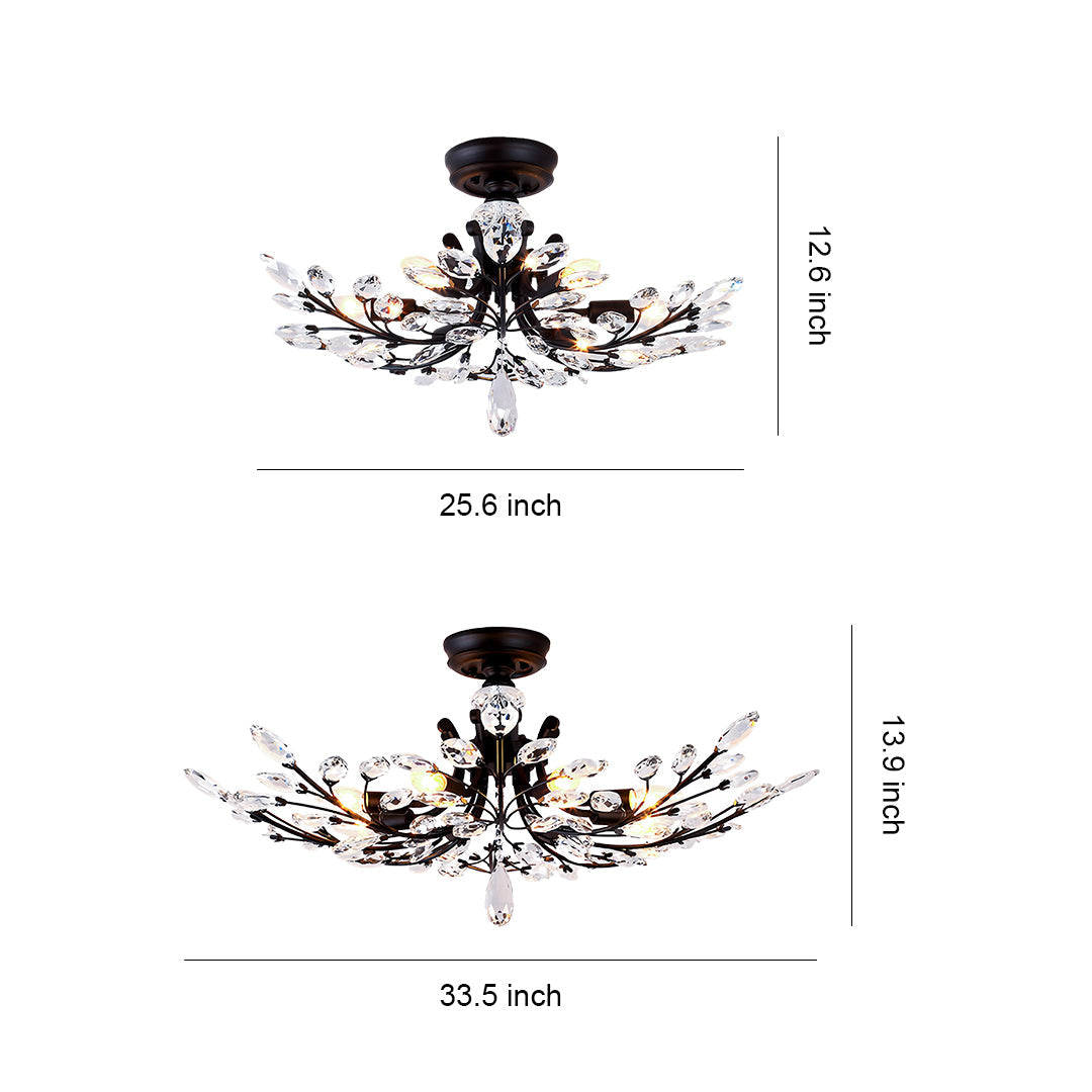 Crystal Semi Flush Ceiling Light - American Leaf Chandelier - Elegant Home Lighting - Modern Decorative Fixture - Luxury Ceiling Lamp - Stylish Dine Room Lighting - Durable Crystal Design