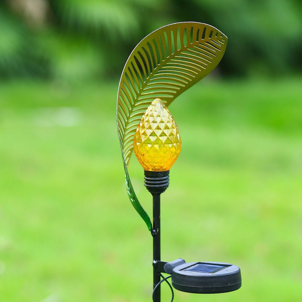 Elegant Curled Leaf Solar Lawn Light LED Metal Post Lamp
