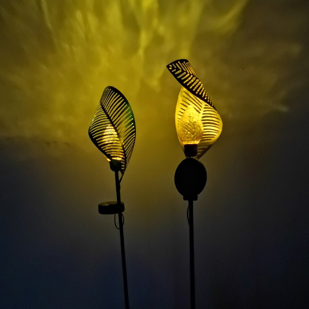 Elegant Curled Leaf Solar Lawn Light LED Metal Post Lamp