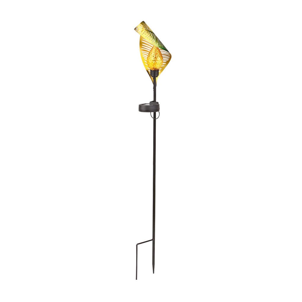 Elegant Curled Leaf Solar Lawn Light LED Metal Post Lamp