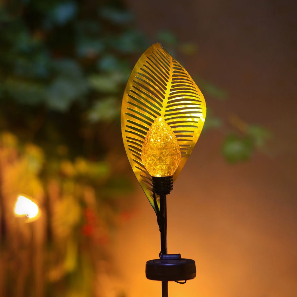 Elegant Curled Leaf Solar Lawn Light LED Metal Post Lamp