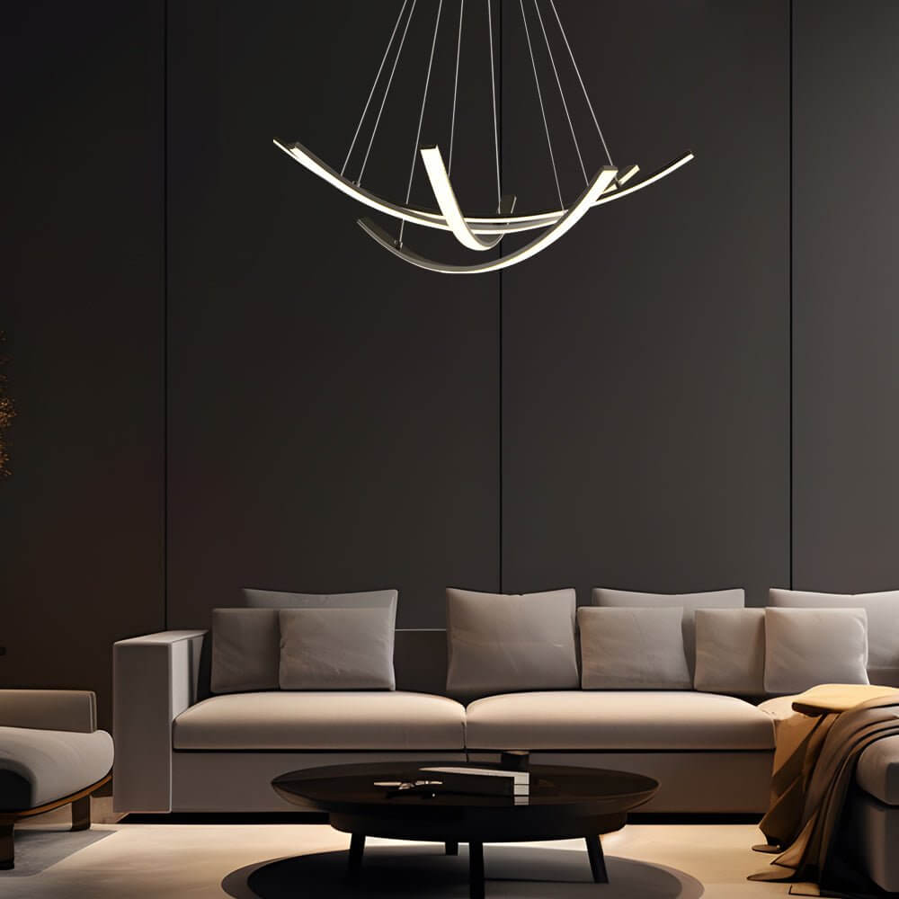 Elegant Curved Copper LED Pendant Light - Full Spectrum Lighting