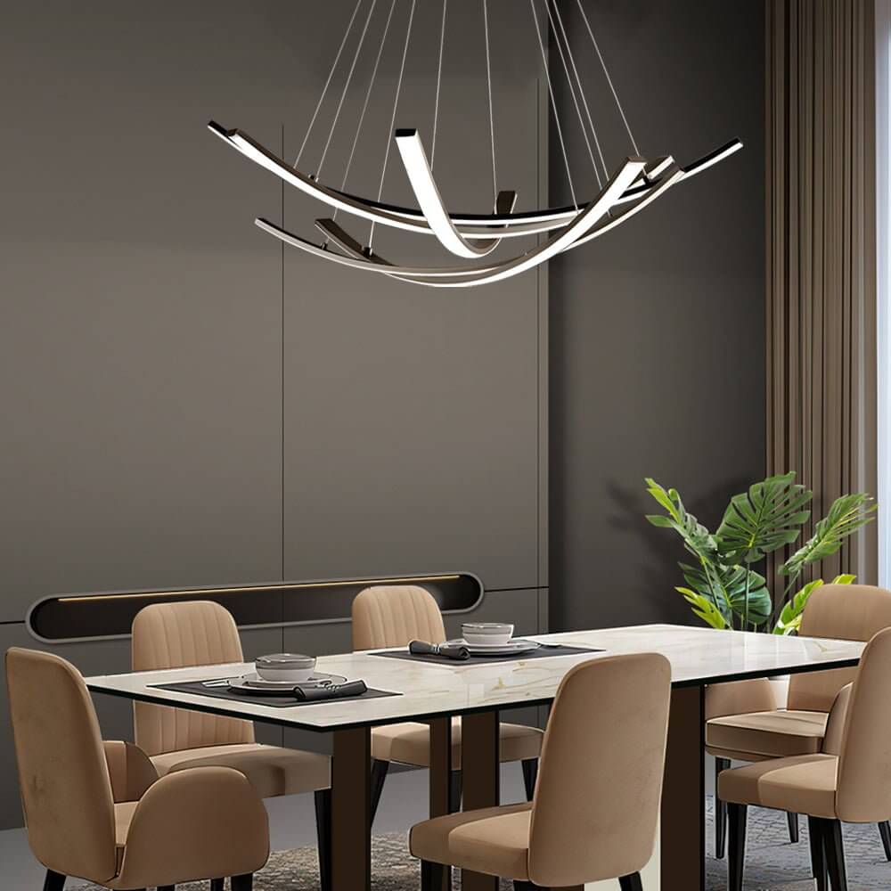 Elegant Curved Copper LED Pendant Light - Full Spectrum Lighting