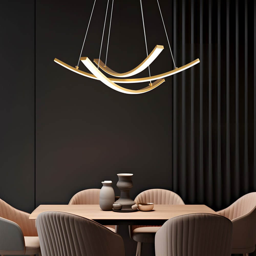 Elegant Curved Copper LED Pendant Light - Full Spectrum Lighting