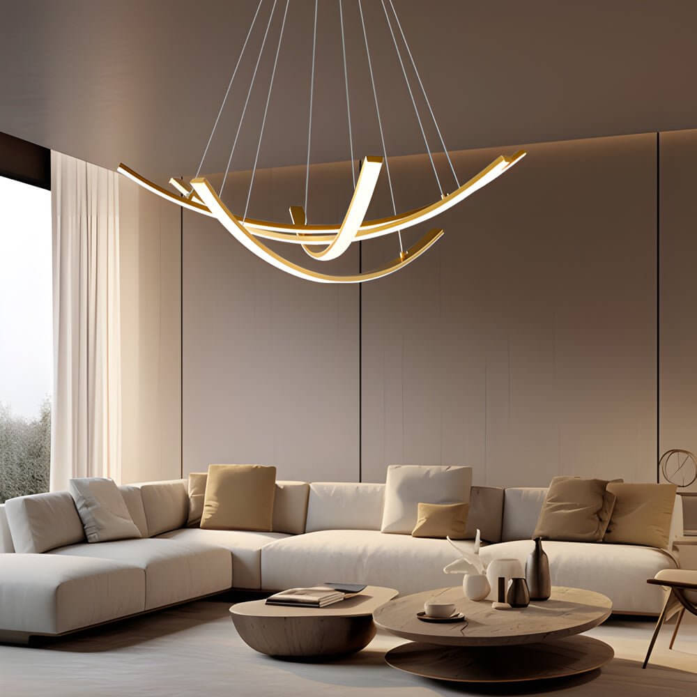 Elegant Curved Copper LED Pendant Light - Full Spectrum Lighting