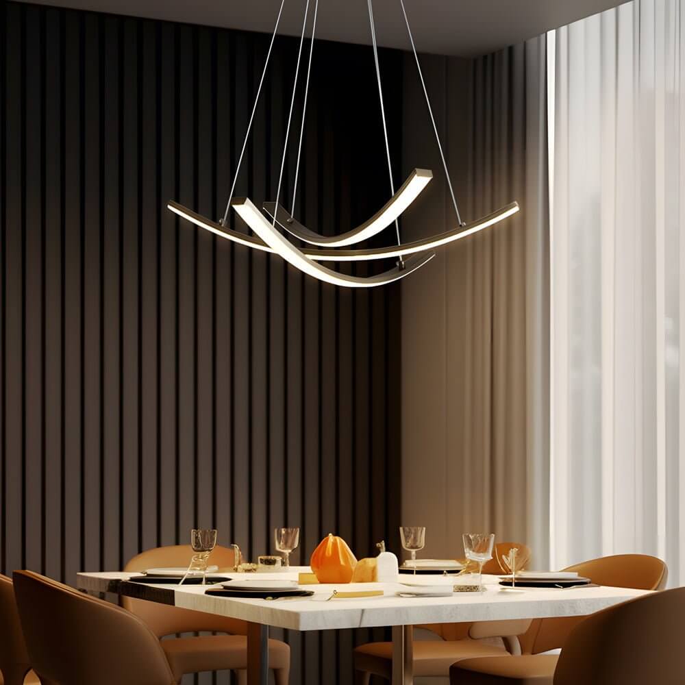Elegant Curved Copper LED Pendant Light - Full Spectrum Lighting