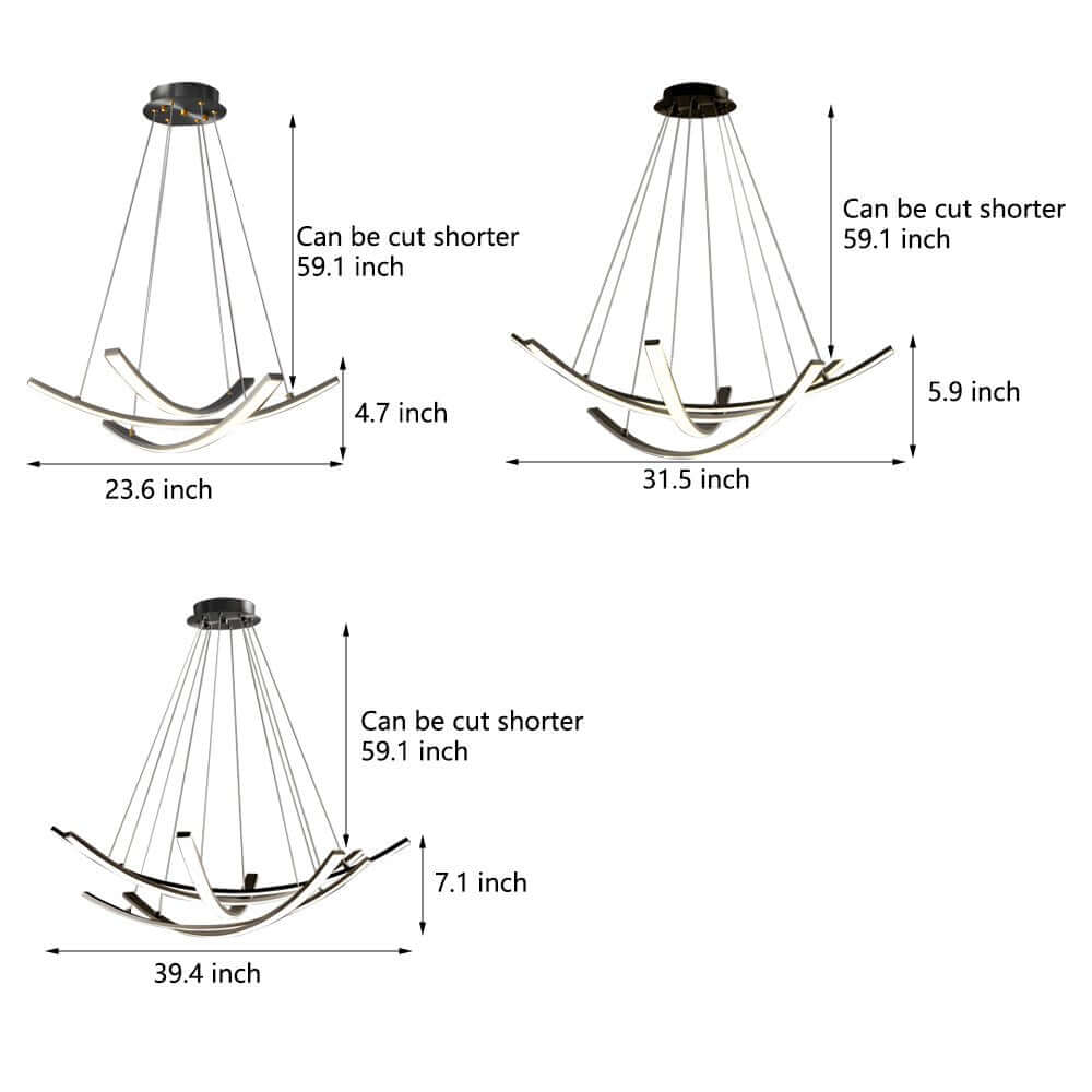 Elegant Curved Copper LED Pendant Light - Full Spectrum Lighting