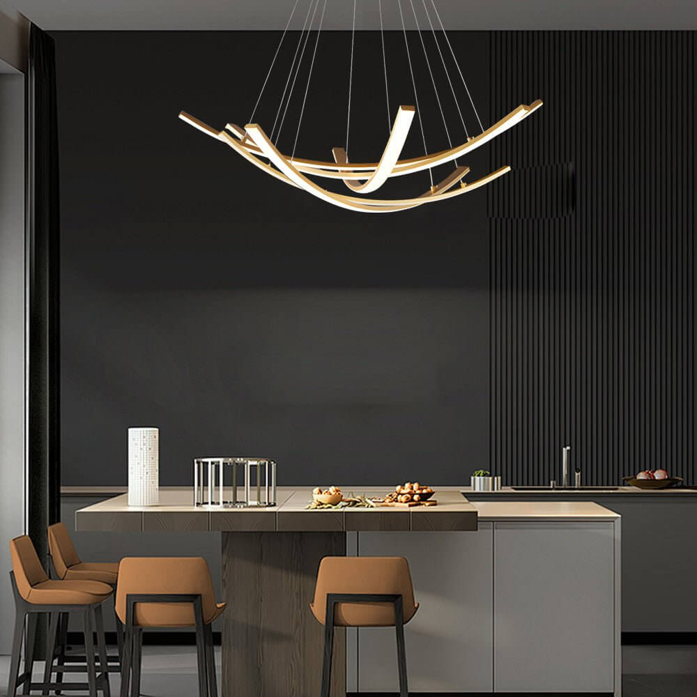 Elegant Curved Copper LED Pendant Light - Full Spectrum Lighting