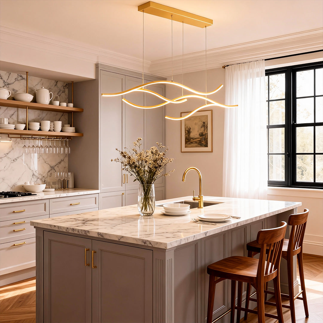 Curved Wavy LED Pendant Light - Modern Metal Ceiling Fixture
