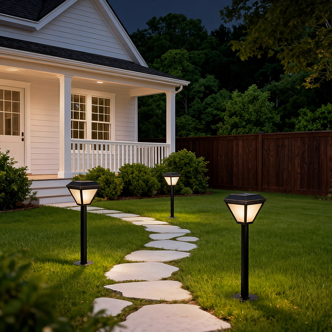 Solar LED Bollard Path Lights - Outdoor Landscape Lighting Stake for Driveways and Gardens