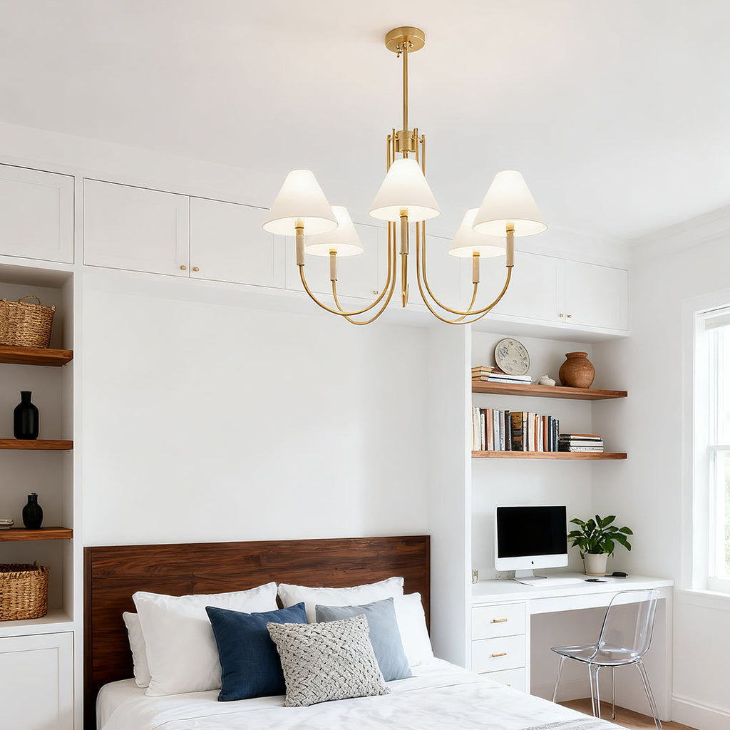 Gold Fabric Cloth Shade Chandelier Ceiling Light